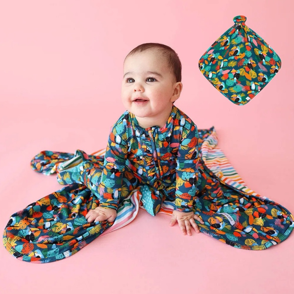 Baby Bamboo Patoo and Lovey Blanket Set, Rio (Toucans) & Tropical Stripe